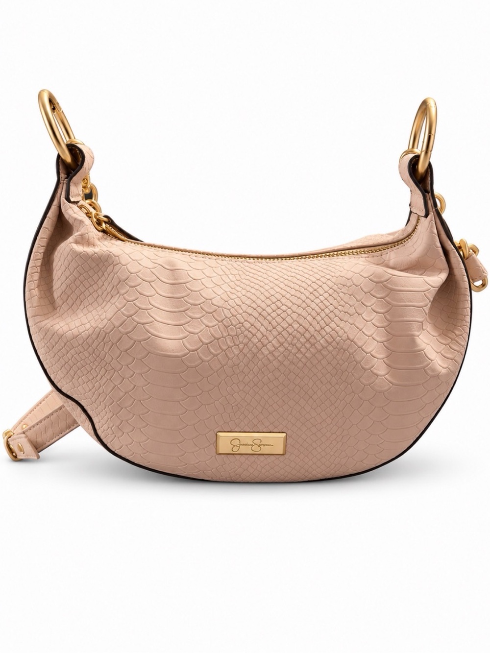 New without tags, Jessica Simpson Beige Snakeskin Embossed Crescent Shoulder Bag